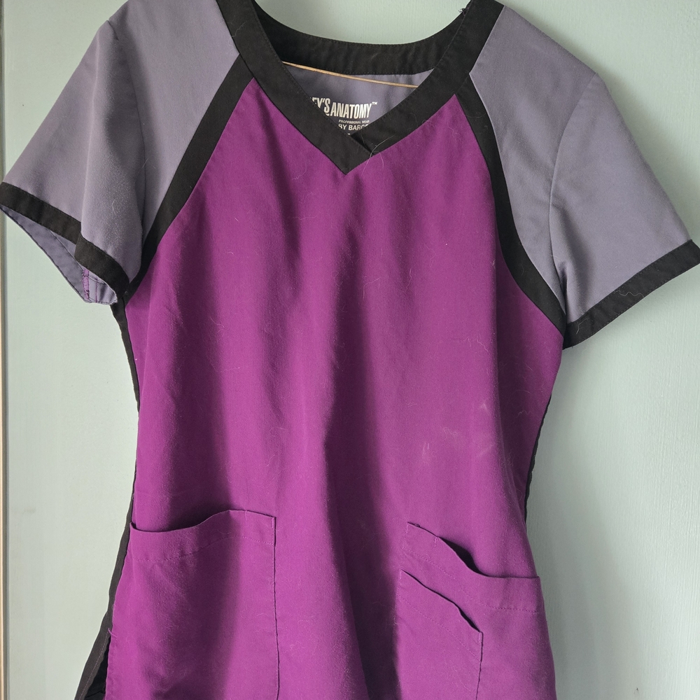 Grey's Anatomy Purple and Gray V-Neck Scrub Top
